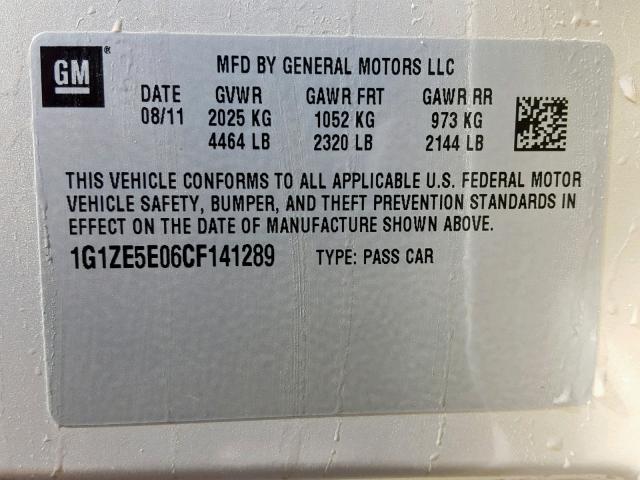 1G1ZE5E06CF141289 - 2012 CHEVROLET MALIBU LTZ 米色 照片 10