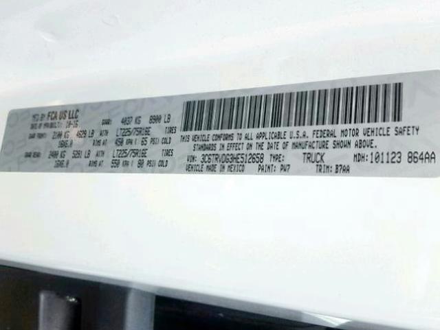 3C6TRVDG3HE512658 - 2017 RAM PROMASTER 白色 照片 10