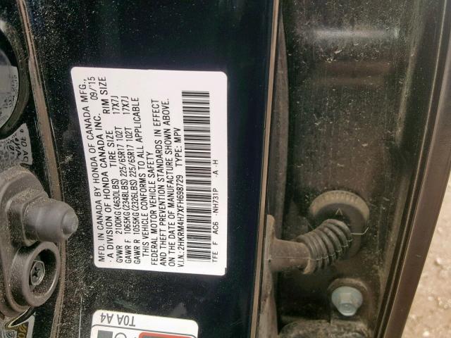 2HKRM4H7XFH698729 - 2015 HONDA CR-V EXL BLACK photo 10