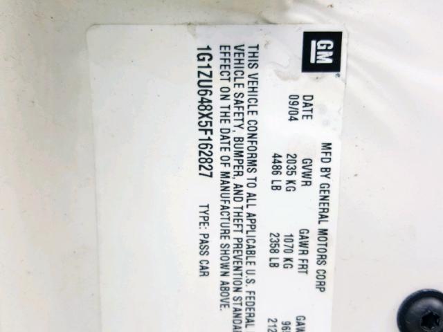 1G1ZU648X5F162827 - 2005 CHEVROLET MALIBU MAX 白色 照片 10