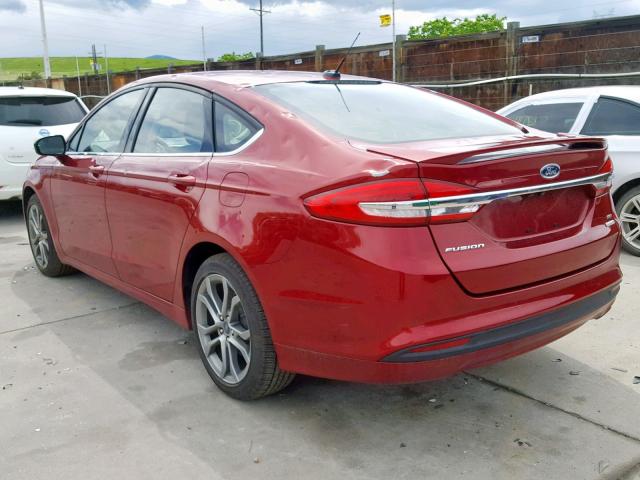 3FA6P0HD5HR354028 - 2017 FORD FUSION SE RED photo 3