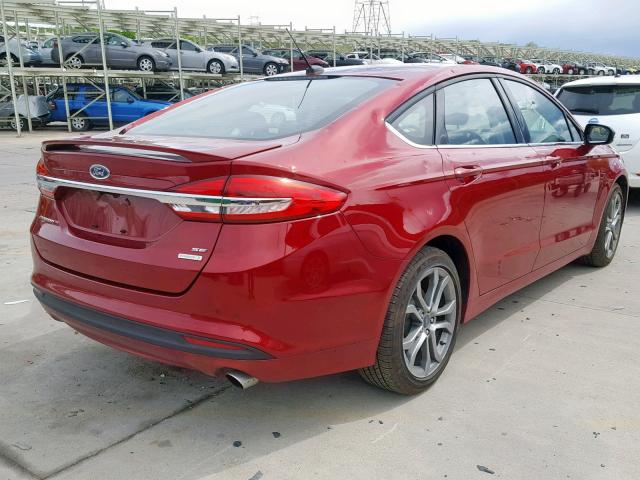 3FA6P0HD5HR354028 - 2017 FORD FUSION SE RED photo 4