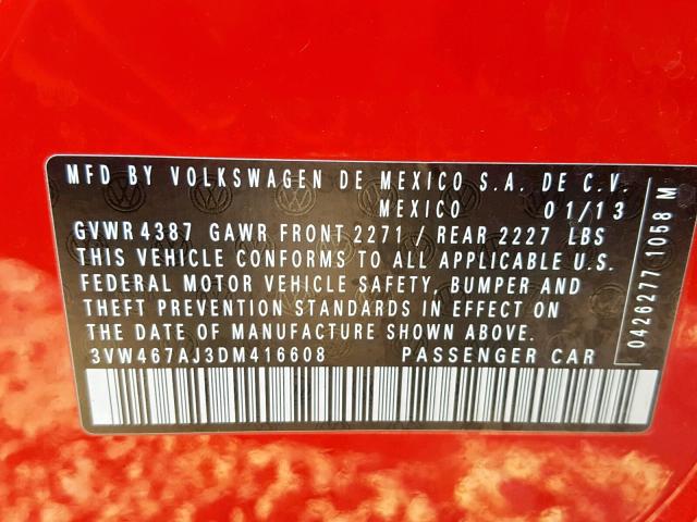 3VW467AJ3DM416608 - 2013 VOLKSWAGEN JETTA GLI RED photo 10