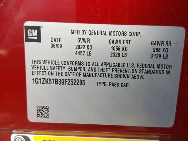 1G1ZK57B39F252205 - 2009 CHEVROLET MALIBU LTZ მუქწითელი ფოტო 10