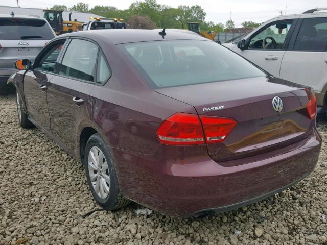 1VWAP7A39CC079587 - 2012 VOLKSWAGEN PASSAT S BURGUNDY photo 3