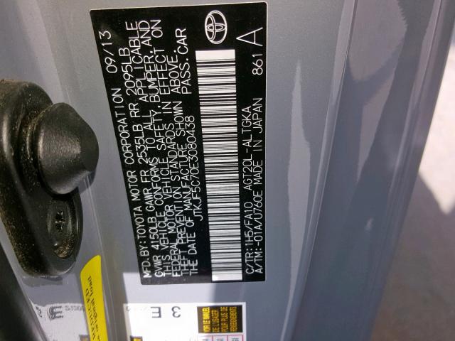 JTKJF5C70E3080438 - 2014 TOYOTA SCION TC GRAY photo 10