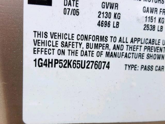 1G4HP52K65U276074 - 2005 BUICK LESABRE CU TAN photo 10