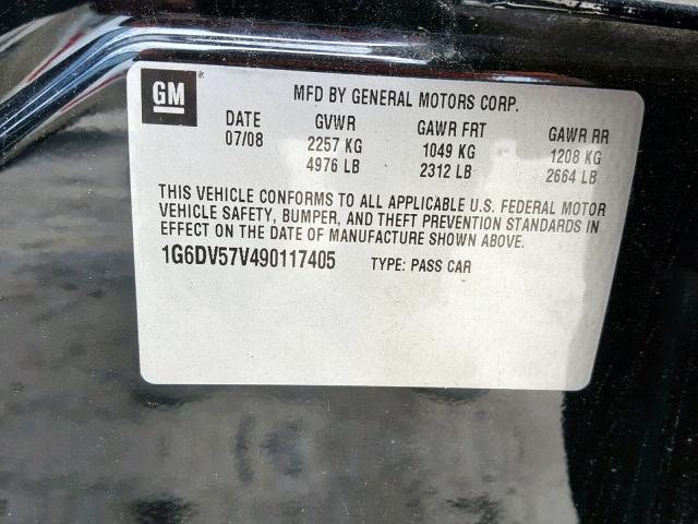 1G6DV57V490117405 - 2009 CADILLAC CTS HI FEA BLACK photo 10