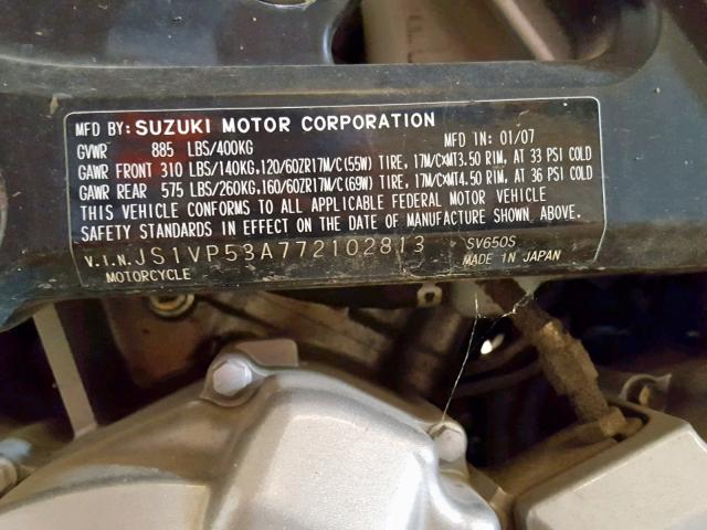 JS1VP53A772102813 - 2007 SUZUKI SV650 BURGUNDY photo 10