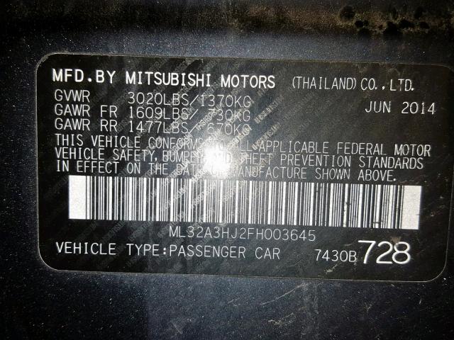 ML32A3HJ2FH003645 - 2015 MITSUBISHI MIRAGE DE CHARCOAL photo 10