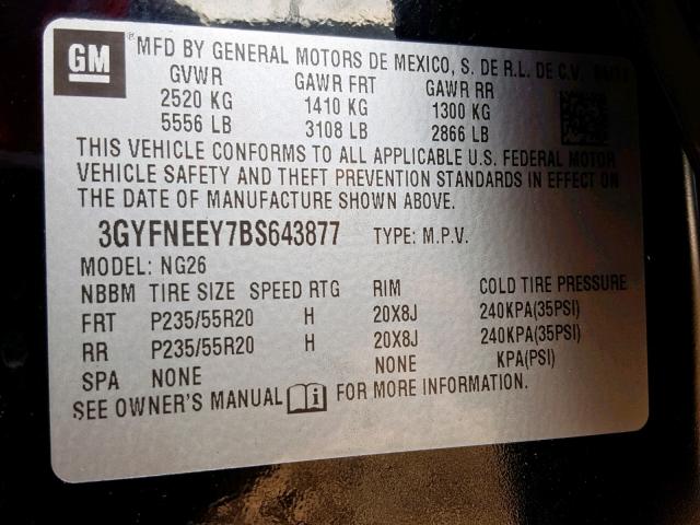 3GYFNEEY7BS643877 - 2011 CADILLAC SRX PERFOR Qara foto 10