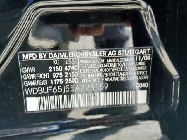 WDBUF65J55A725159 - 2005 MERCEDES-BENZ E 320 BLACK photo 10