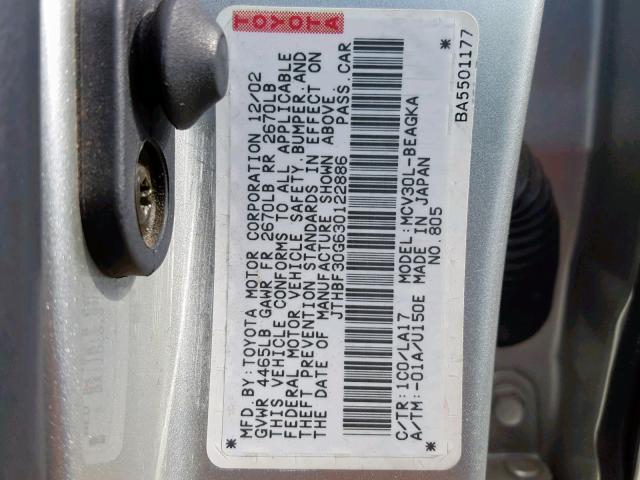 JTHBF30G630122886 - 2003 LEXUS ES 300 SILVER photo 10