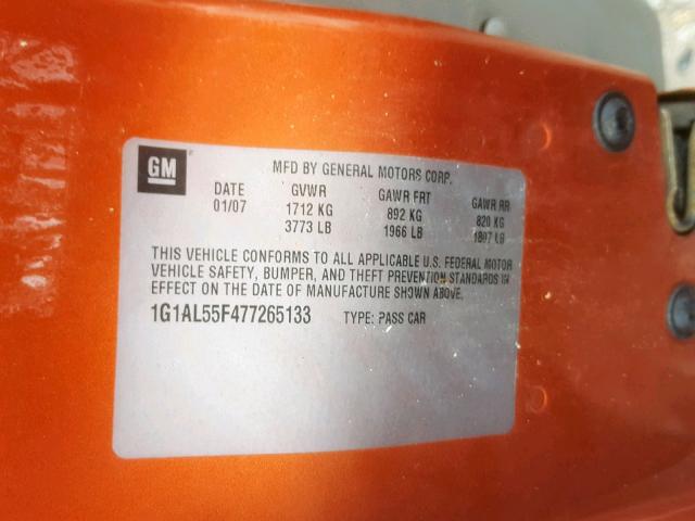 1G1AL55F477265133 - 2007 CHEVROLET COBALT LT ORANGE photo 10