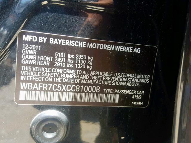 WBAFR7C5XCC810008 - 2012 BMW 535 I BLACK photo 10