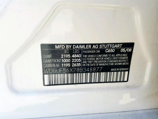 WDBUF56X78B348877 - 2008 MERCEDES-BENZ E 350 WHITE photo 10