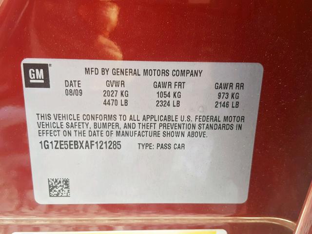 1G1ZE5EBXAF121285 - 2010 CHEVROLET MALIBU LTZ წითელი ფოტო 10