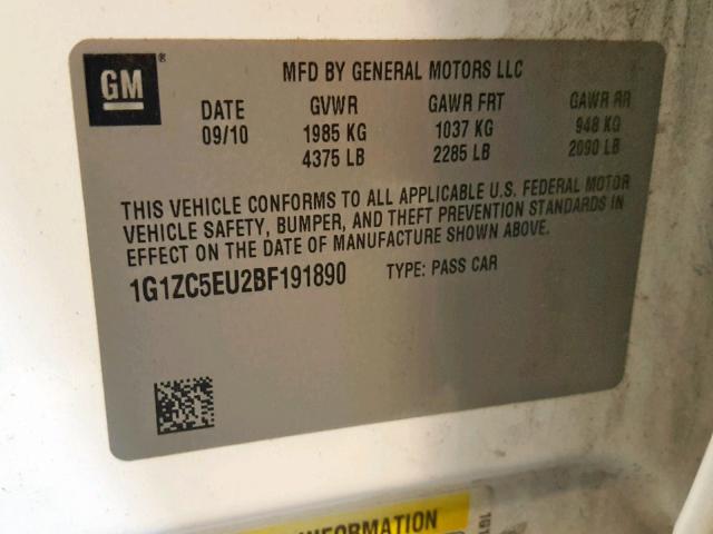 1G1ZC5EU2BF191890 - 2011 CHEVROLET MALIBU 1LT 白色 照片 10