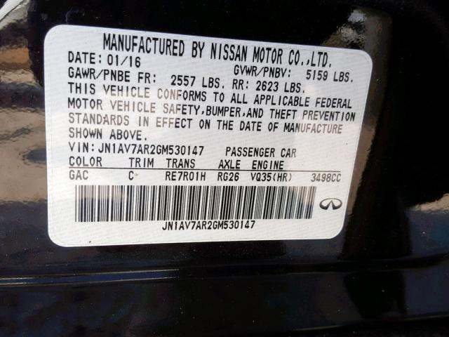 JN1AV7AR2GM530147 - 2016 INFINITI Q50 HYBRID BLACK photo 10