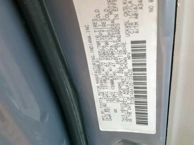 5TDBT48A12S133435 - 2002 TOYOTA SEQUOIA LI GRAY photo 10