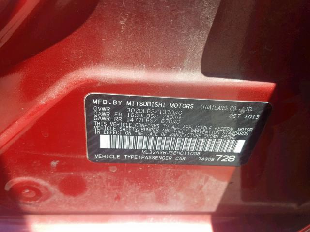 ML32A3HJ3EH011008 - 2014 MITSUBISHI MIRAGE DE RED photo 10