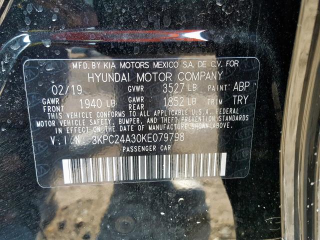 3KPC24A30KE079798 - 2019 HYUNDAI ACCENT SE BLACK photo 10