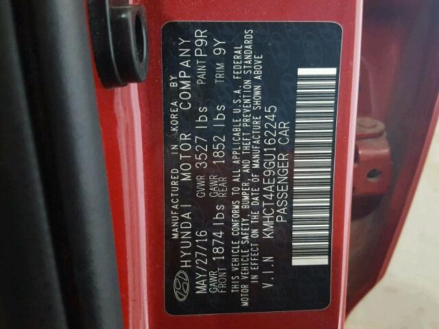 KMHCT4AE9GU162245 - 2016 HYUNDAI ACCENT SE RED photo 10