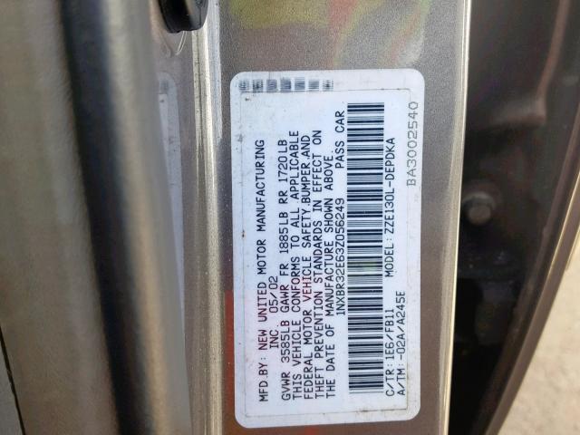 1NXBR32E63Z056249 - 2003 TOYOTA COROLLA CE GRAY photo 10