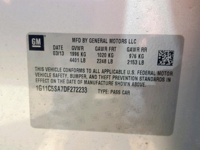 1G11C5SA7DF272233 - 2013 CHEVROLET MALIBU 1LT 灰色 照片 10