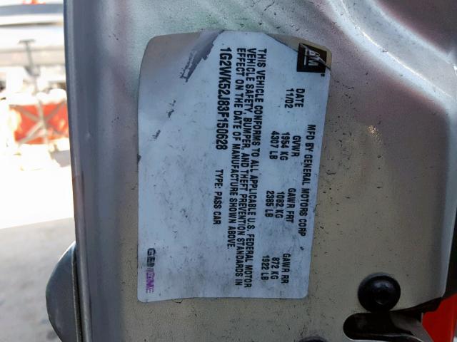 1G2WK52J83F150628 - 2003 PONTIAC GRAND PRIX SILVER photo 10