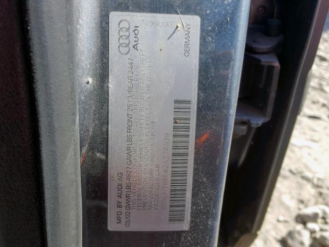 WAUVT68E82A274539 - 2002 AUDI A4 3.0 AVA GRAY photo 10