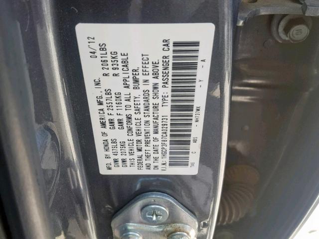 1HGCP3F87CA029731 - 2012 HONDA ACCORD EXL GRAY photo 10