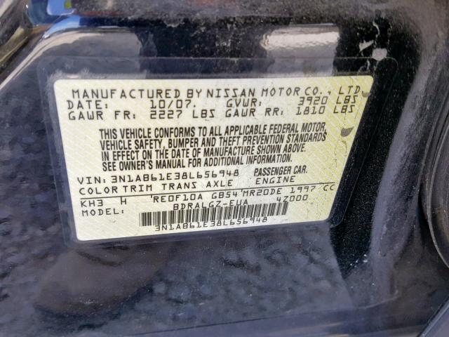 3N1AB61E38L656948 - 2008 NISSAN SENTRA 2.0 BLACK photo 10