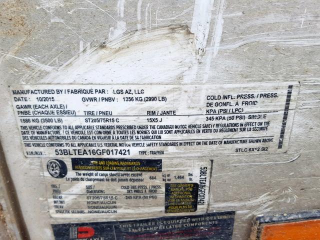 53BLTEA16GF017421 - 2016 CARGO TRAILER WHITE photo 10