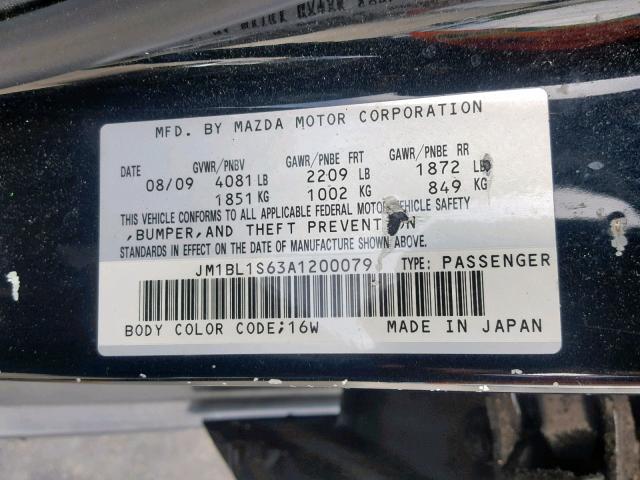 JM1BL1S63A1200079 - 2010 MAZDA 3 S BLACK photo 10