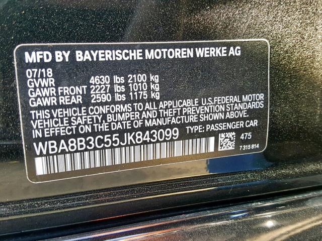 WBA8B3C55JK843099 - 2018 BMW 340 I BLACK photo 10
