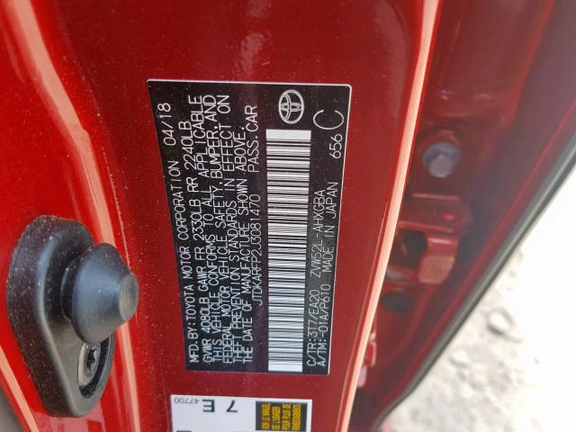 JTDKARFP2J3081470 - 2018 TOYOTA PRIUS PRIM 红色 照片 10