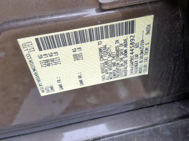 1N4AA5AP9EC445892 - 2014 NISSAN MAXIMA S BROWN photo 10