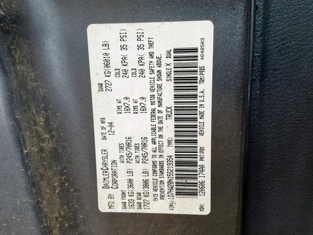 1D7HW28N15S219354 - 2005 DODGE DAKOTA QUA GRAY photo 10