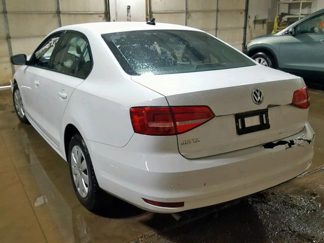 3VW2K7AJ1FM407329 - 2015 VOLKSWAGEN JETTA BASE WHITE photo 3