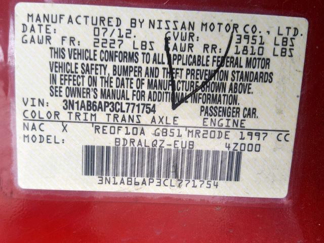 3N1AB6AP3CL771754 - 2012 NISSAN SENTRA 2.0 RED photo 10