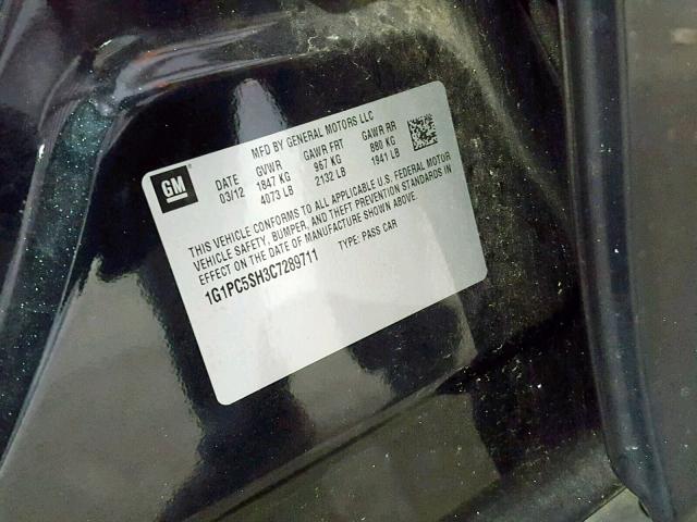 1G1PC5SH3C7289711 - 2012 CHEVROLET CRUZE LS BLACK photo 10