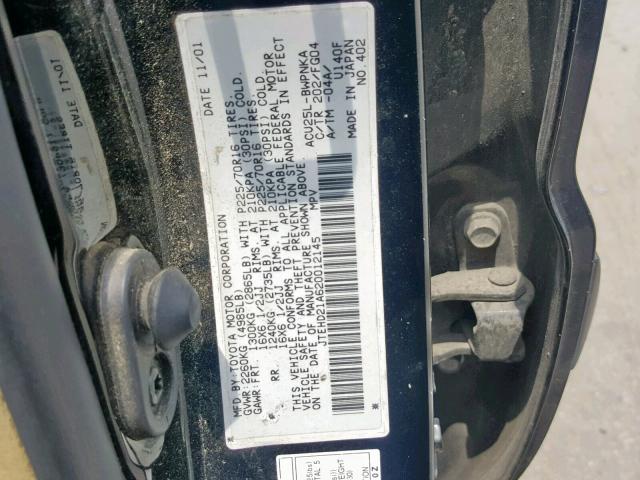 JTEHD21A620012145 - 2002 TOYOTA HIGHLANDER BLACK photo 10