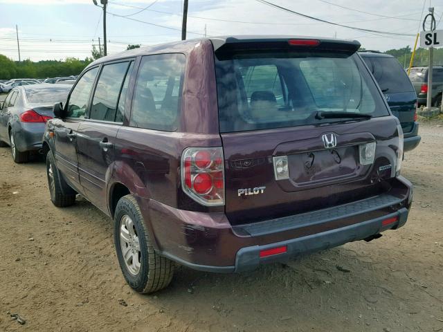 2HKYF18157H503704 - 2007 HONDA PILOT LX BURGUNDY photo 3