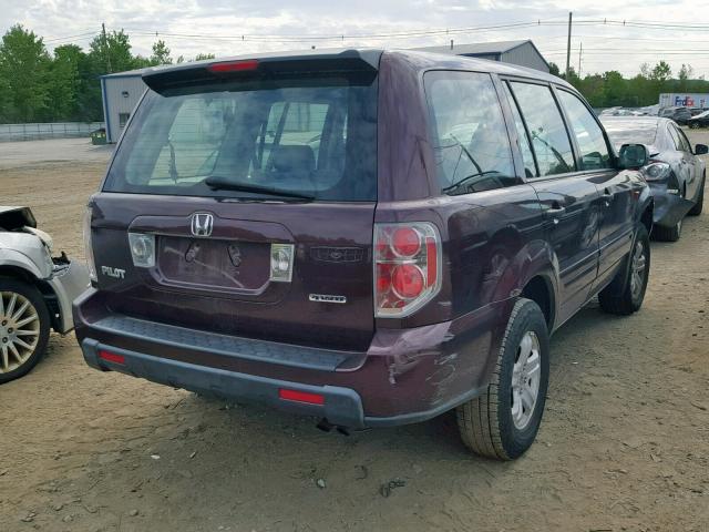 2HKYF18157H503704 - 2007 HONDA PILOT LX BURGUNDY photo 4