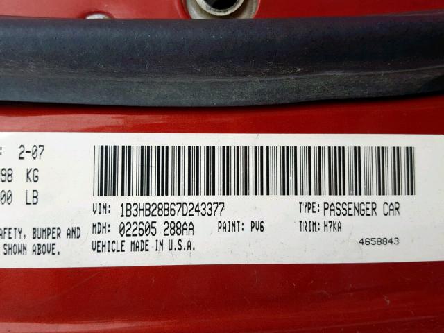 1B3HB28B67D243377 - 2007 DODGE CALIBER ORANGE photo 10