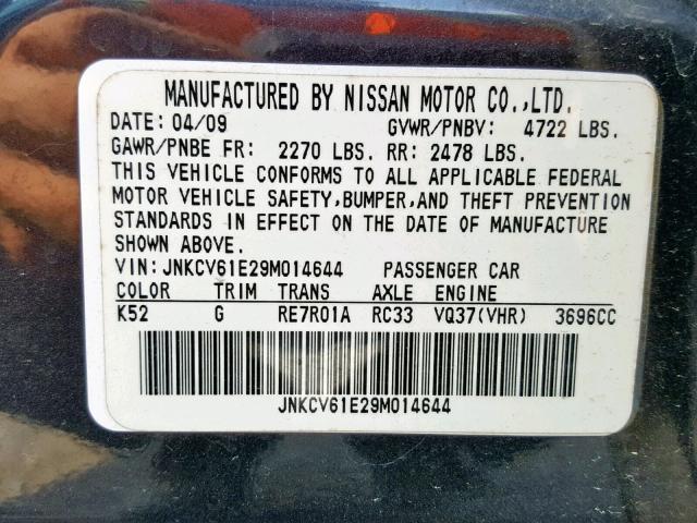 JNKCV61E29M014644 - 2009 INFINITI G37 BASE BLUE photo 10