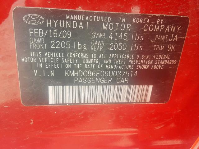 KMHDC86E09U037514 - 2009 HYUNDAI ELANTRA TO RED photo 10