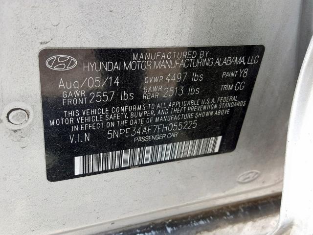 5NPE34AF7FH055225 - 2015 HYUNDAI SONATA SPO SILVER photo 10