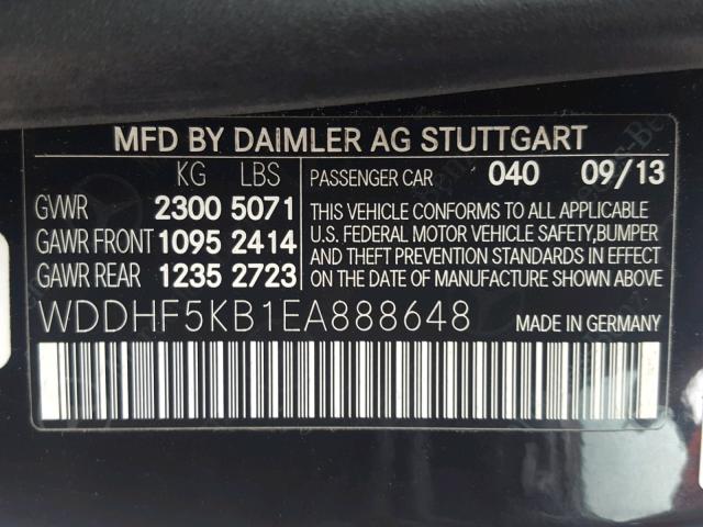 WDDHF5KB1EA888648 - 2014 MERCEDES-BENZ E 350 BLACK photo 10